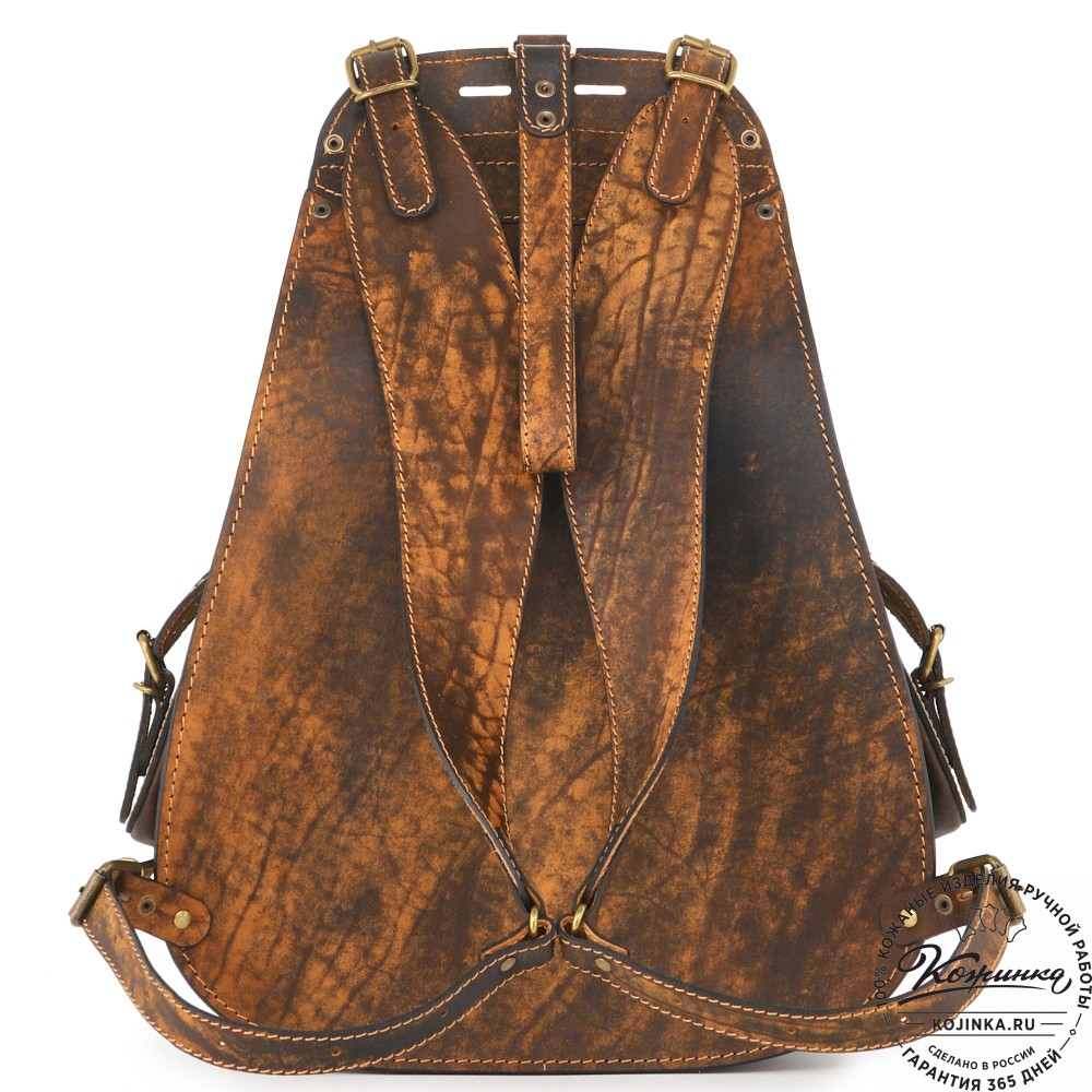 Мужской кожаный рюкзак "Байкер" (рыжее старение)